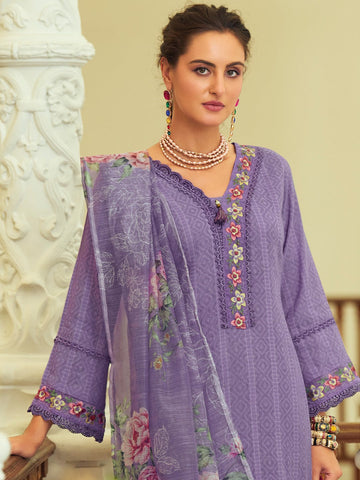 Varanga Women Floral Motif Thread Embroidered & Orangza Lace Detailed Kurta With Trouser & Dupatta